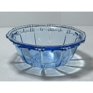 Vintage KIG Indonesia Blue Pressed Glass Ribbed‎ & Beaded 7" Bowl